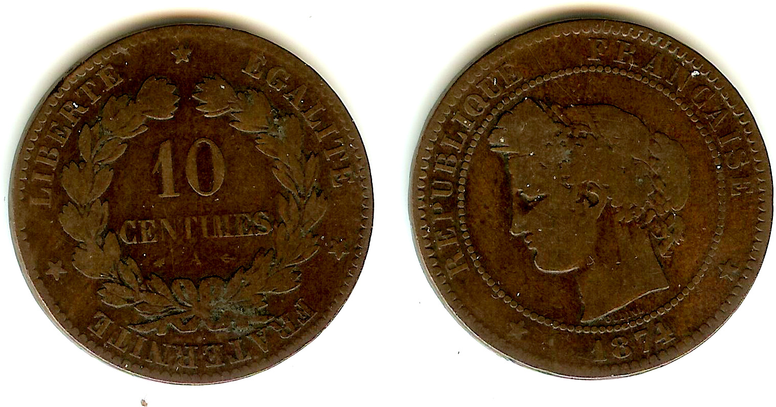10 Centimes 1874A B+